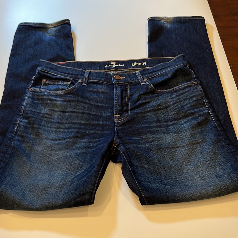 7 for all mankind Slimmy size 33 dark rinse straight leg. Measurements in photos
